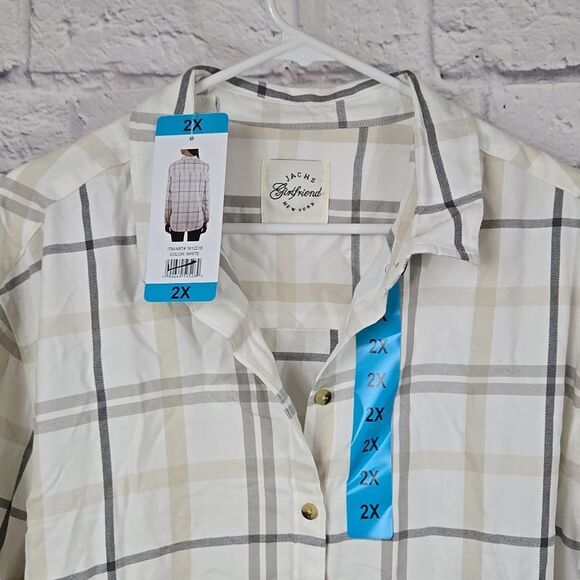 Jachs Girlfriend NWT Women's 2X Super Soft Pocket Flannel Shirt White Shacket - Picture 3 of 14